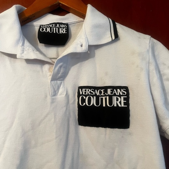 VERSACE JEANS COUTURE Sz Small STITCHED LOGO WHITE POLO SHIRT - Picture 6 of 12